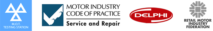 carservices-acceditation-logos MOT Testing Station, Moror Industry Code of Practice, Delphi, Retail Motor Industry Federation.